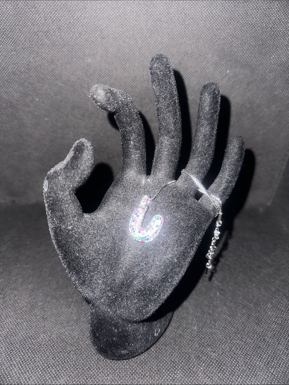 Silver Iridescent Pendent Necklace - U-Shaped Sparkle